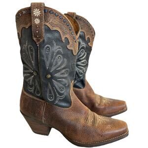 ARIAT Daisy Embroidered Studded Brown Leather Cowgirl Boots Size 8 B EUR 39M